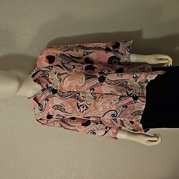 VTG KATHY CHE Pink Floral Mod Chiffon Button Down Assymetric Collared Shirt - Picture 3 of 9